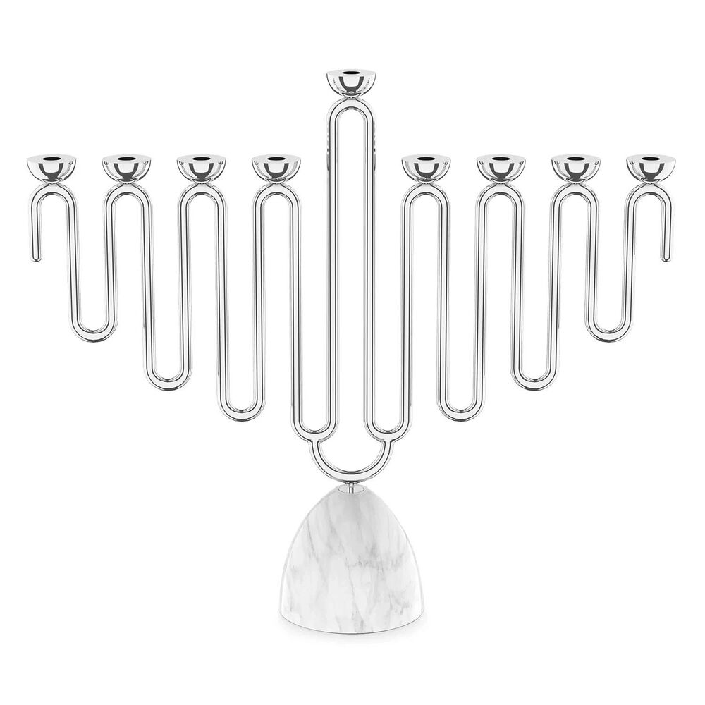 ANNA New York Coluna Silver & Carrara Marble Menorah Modern Hanukkah Holder